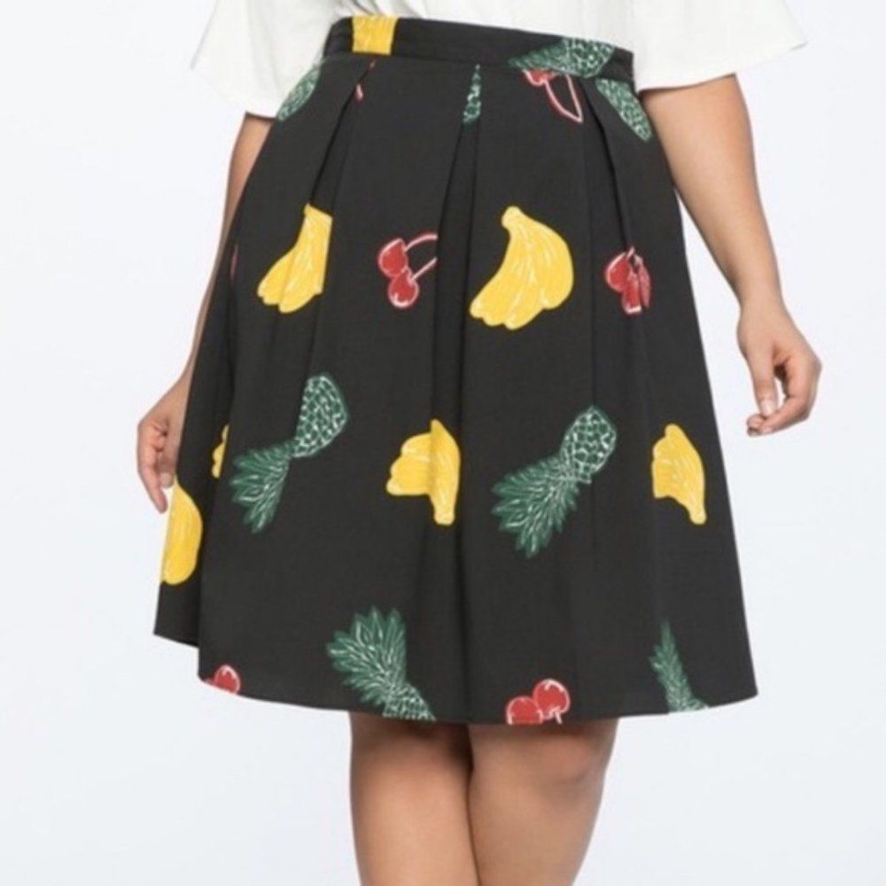 Eloquii A-Line Pleated Skirt Fruit Print Twee Skater Cherry Tropical Size 20